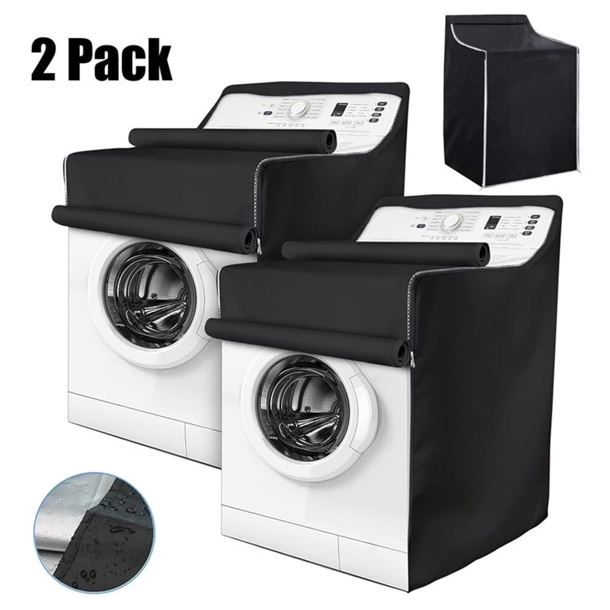 DICEEVIL 2 Pcs Washing Machine Cover, Zipper Design Wash Machine Cover, Waterproof Dust-proof Moderately Sunscreen Fit for Front Load Washer Dryer, All Weather protection