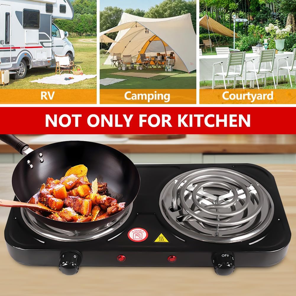 DICEEVIL Electric Countertop Burner, Double Burner, 2000W Induction Cooktop, Portable Electric Hot Plate, 5 Level Adjustable Temperature Control Cooking Ranges for Home Dorm Camping Cooking
