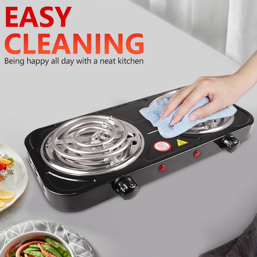DICEEVIL Electric Countertop Burner, Double Burner, 2000W Induction Cooktop, Portable Electric Hot Plate, 5 Level Adjustable Temperature Control Cooking Ranges for Home Dorm Camping Cooking