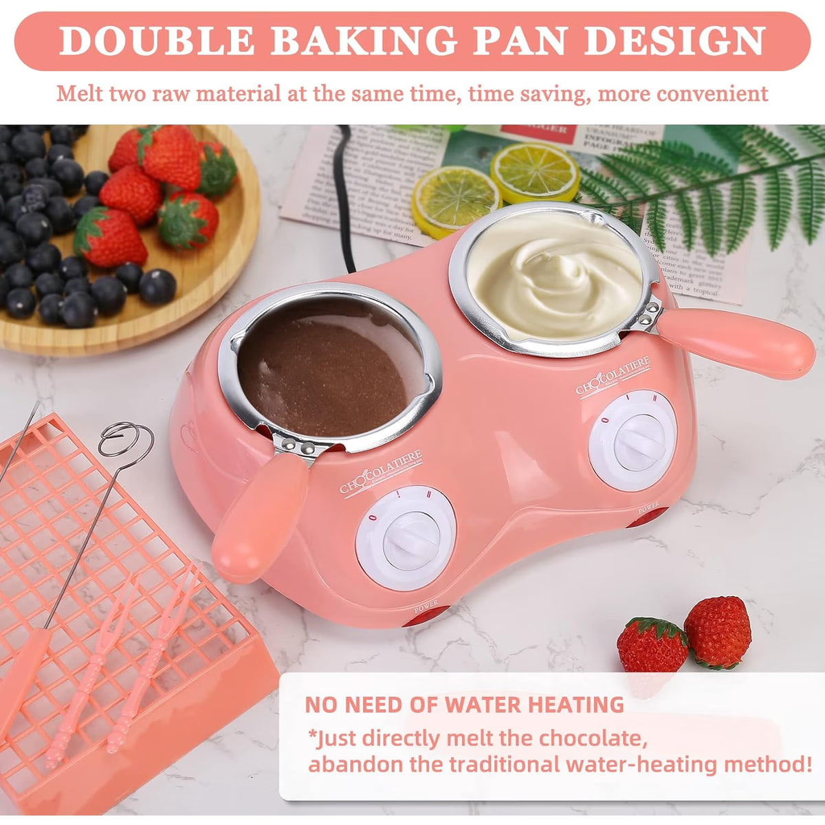 Hinzonek Electric Chocolate Melting Pot, Melting Pot Chocolate Fondue Melting Machine With Double Pot Kitchen，Candy Melts Candy And Chocolate Melting Pot