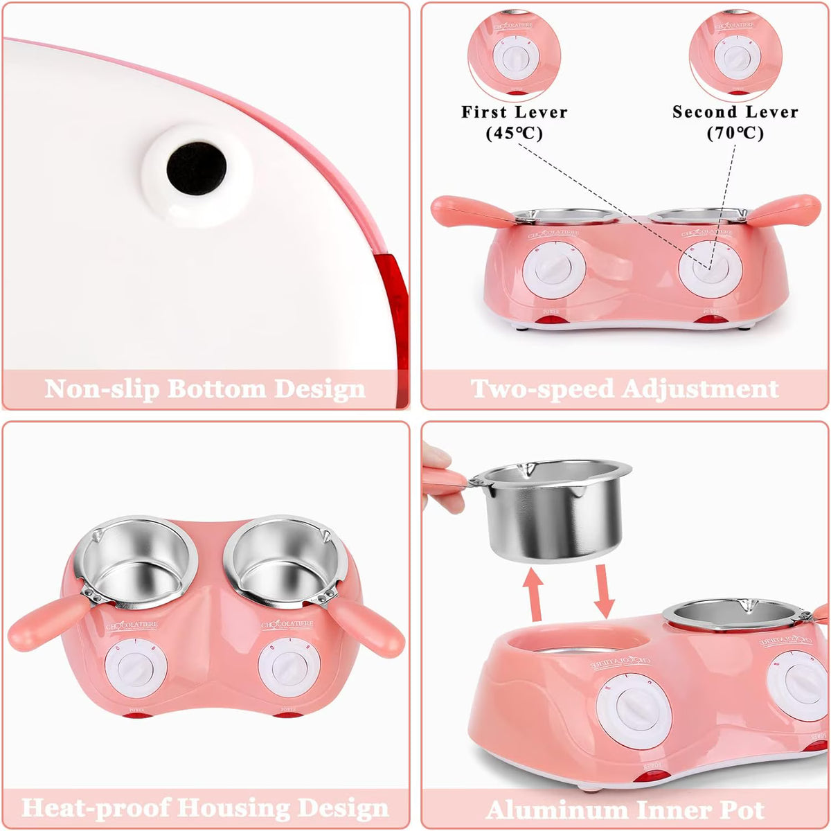 Hinzonek Electric Chocolate Melting Pot, Melting Pot Chocolate Fondue Melting Machine With Double Pot Kitchen，Candy Melts Candy And Chocolate Melting Pot