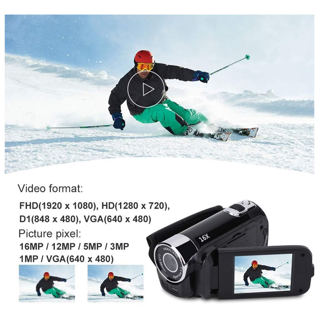 FAMKIT Portable Full HD 1080P High Definition Digital Video Camera, DV Camcorder Camera Recorder with Mic & Speaker, 16MP 2.7 Inch Colourful LCD Display Screen 16X Digital Zoom Digital Camera
