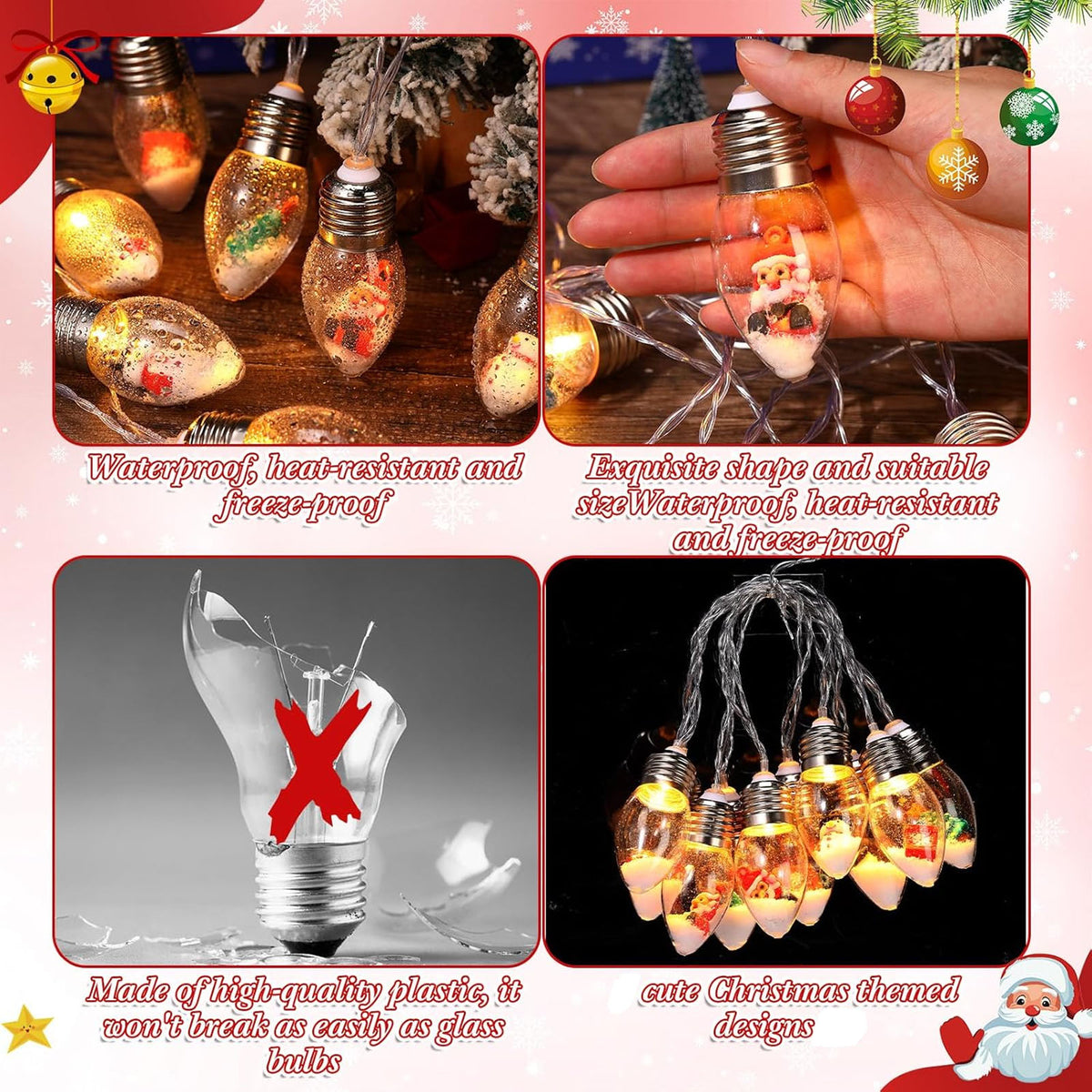 Diceevil Christmas Snow Globe String Lights Indoor Decorations, 10 LED Clear Bulbs Christmas Tree String Lights with Dolls, Christmas Lights for Home Patio Fireplace Bedroom Party Christmas Decor, 6.6ft