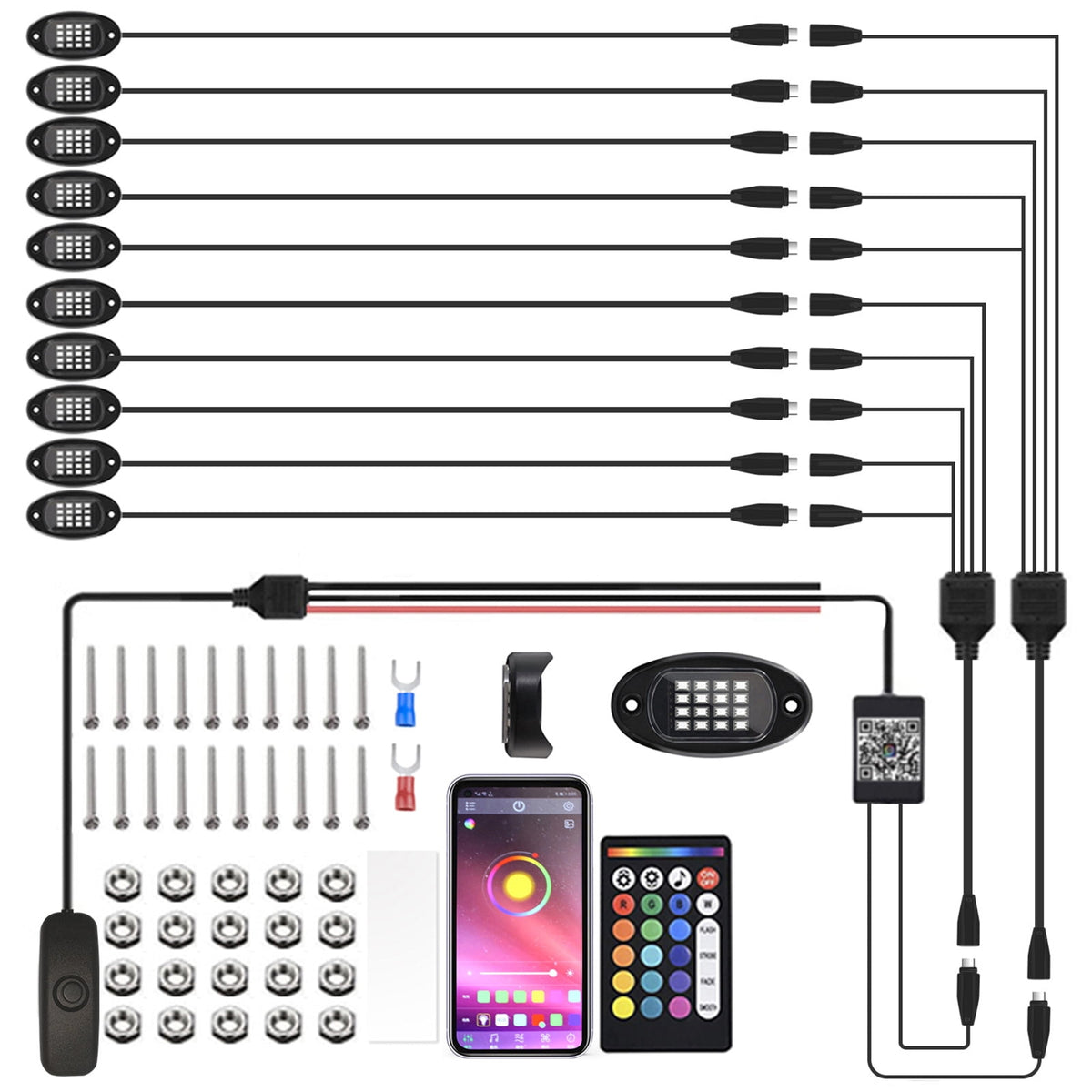 OhhGo 10 Pods RGB LED Rock Lights, TSV RGB LED Neon Lights Kit with APP Control Music Mode 160 LEDs, Waterproof Multilcolor Underglow Lights for Off-Road Trucks Cars ATV SUV RZR