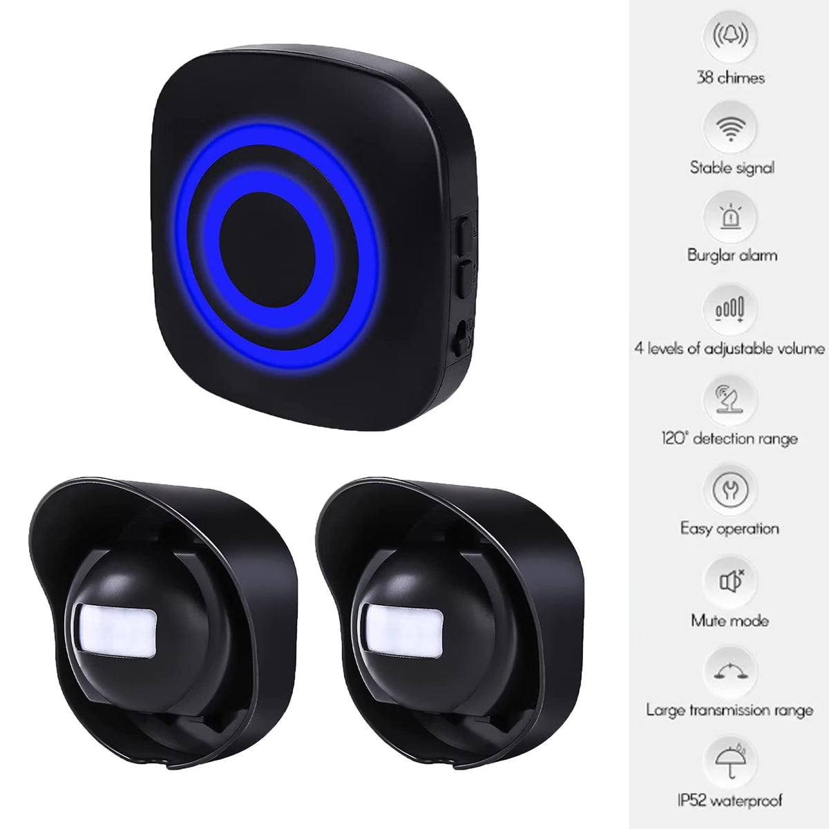 DICEEVIL Driveway Alarm, 656ft Wireless Driveway Alarm Outdoor Weather Resistant Motion Sensor- Security Alert-Monitor with 38 Chimes for Indoor Outdoor Use