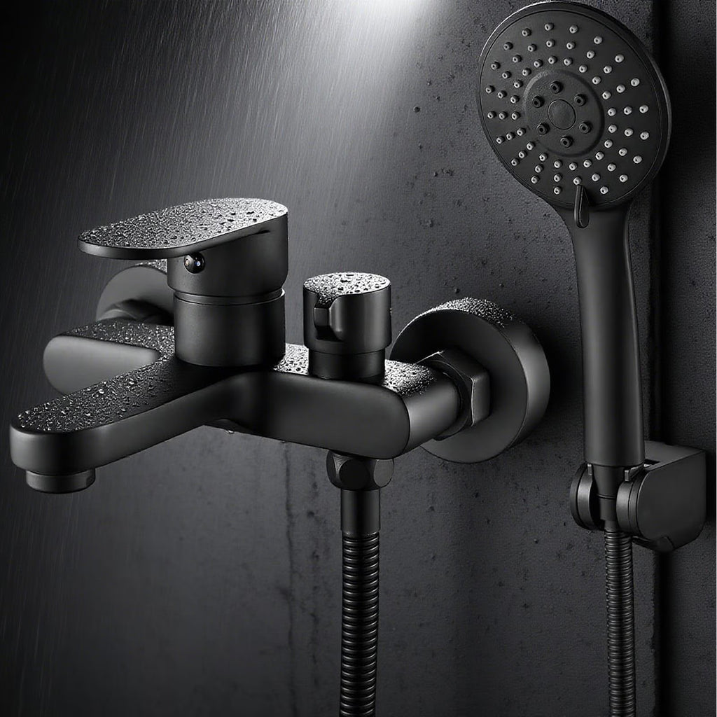 Diceevil Matte Black Bathtub Faucet with Hand Shower Sprayer, Single Handle Shower Mixer Tap with 1.5m Hose, Center Bathroom Tub Faucet, Bathtub Mixer Tap with Shower Head 3 Functions, Bath Fittings Set