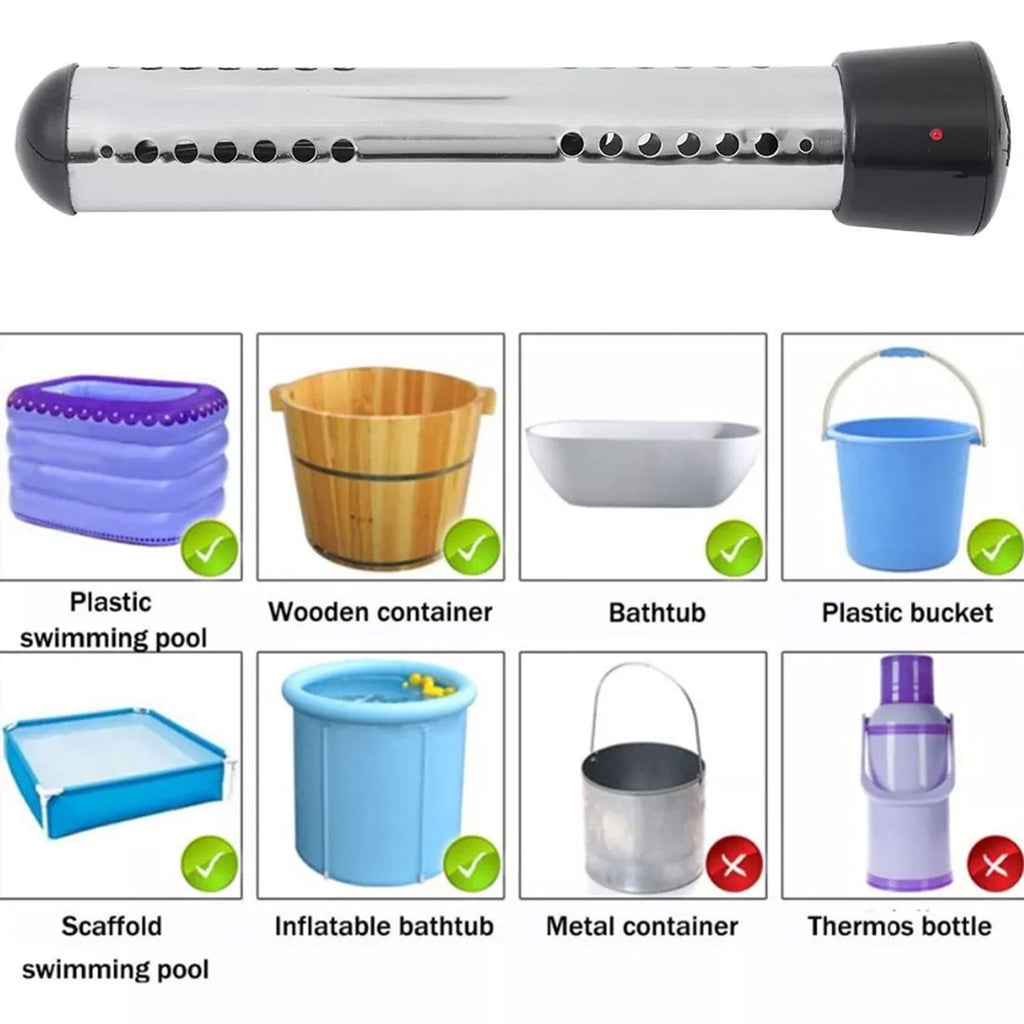 OhhGo Immersion Water Heater, 1500W Electric Bucket Heater Stainless-Steel Portable Submersible Water Heater for Inflatable Pool Bathtub, Basin