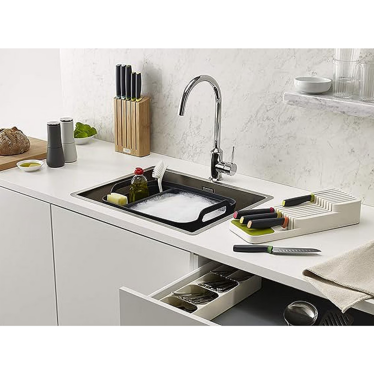 Leyeet Knife Organizer, Knife Storage DrawerStore Knife Organizer, holds up to 9 knives, Kitchen Organization & Drawer Storage Compact, Grey