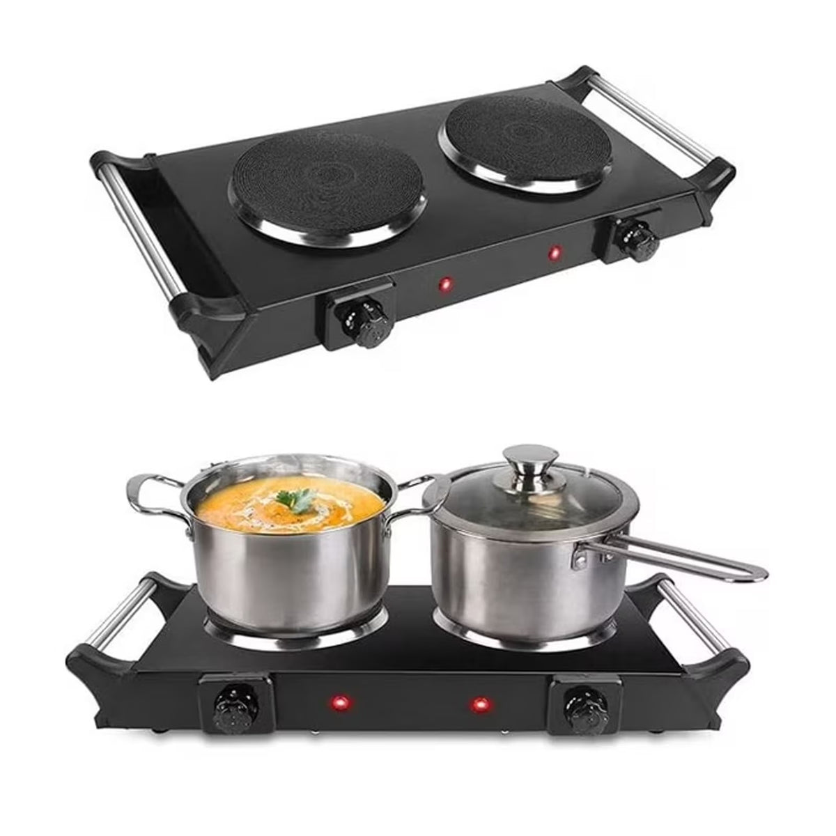 Haokaini Double Countertop Burner, 2000W Electric Hot Plate and Stove with 5 Temperature Controls, Portable Lightweight Burner Cooktop for Cooking, Dorms, Apartments, RV, Compatible Cookware, Black