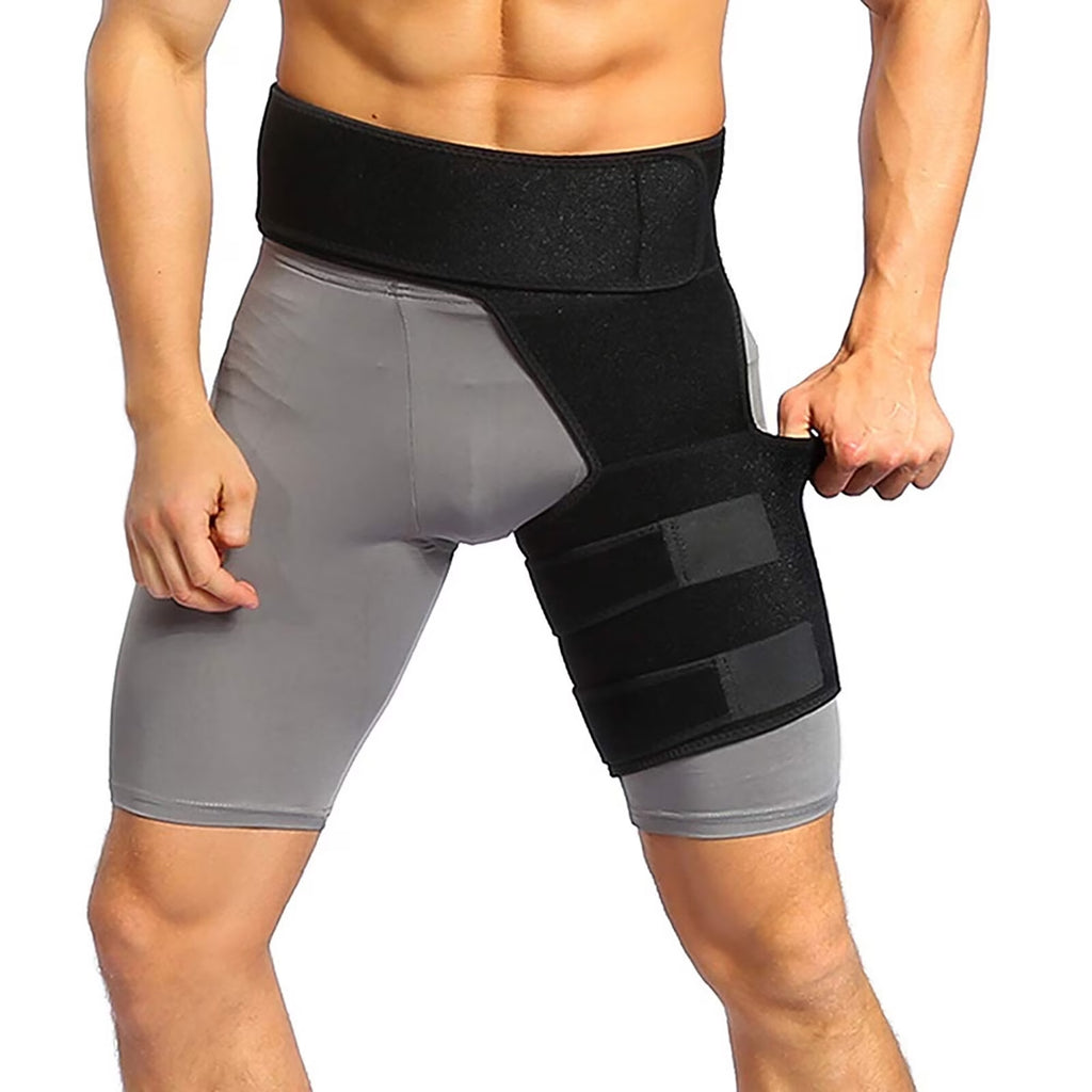 FAMKIT Hip Brace, Adjustable Thigh Compression Sleeve, Sciatica Nerve Pain Relief & Muscles Suppor & Groin Wrap Brace Pulled, for Men Women, Black