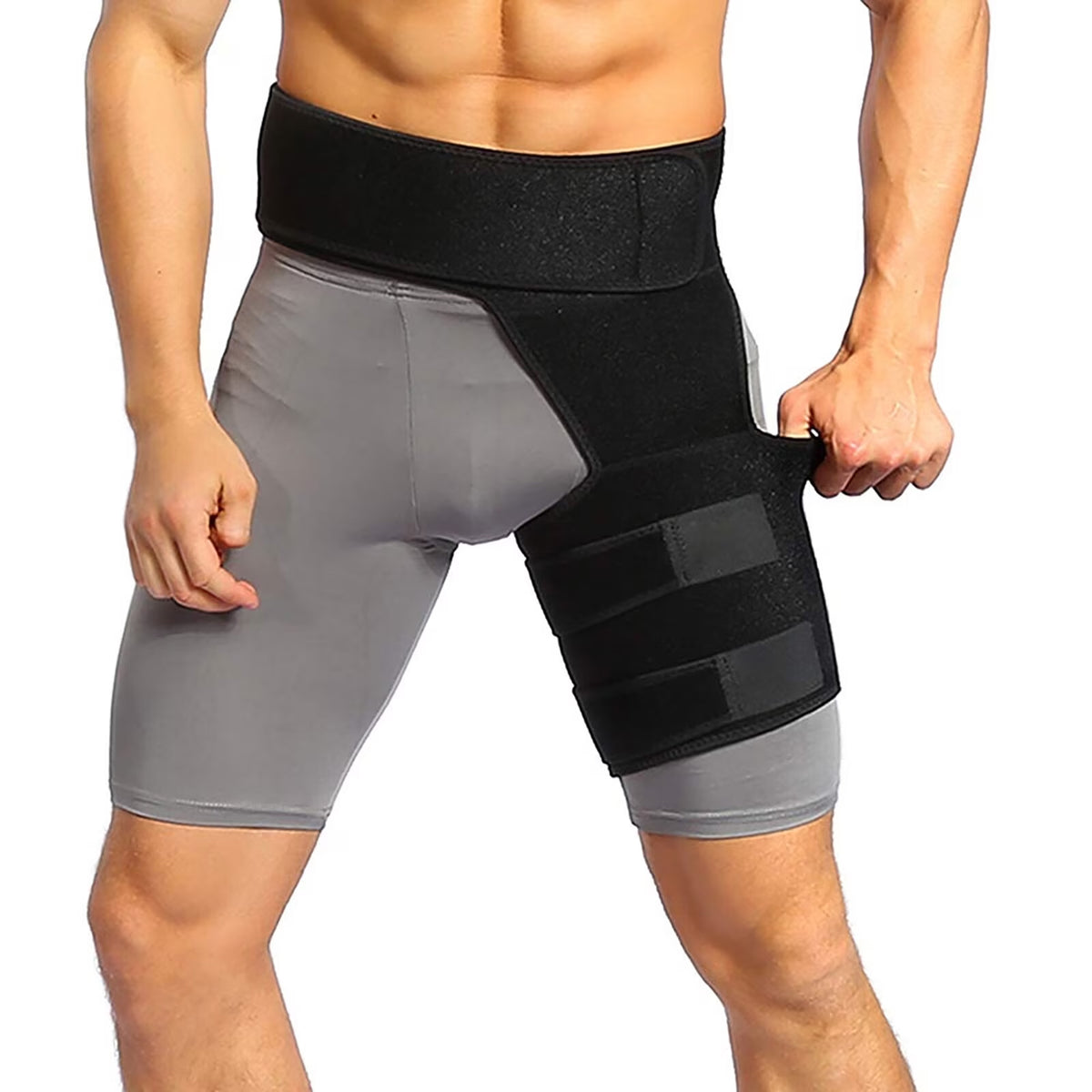 FAMKIT Hip Brace, Adjustable Thigh Compression Sleeve, Sciatica Nerve Pain Relief & Muscles Suppor & Groin Wrap Brace Pulled, for Men Women, Black