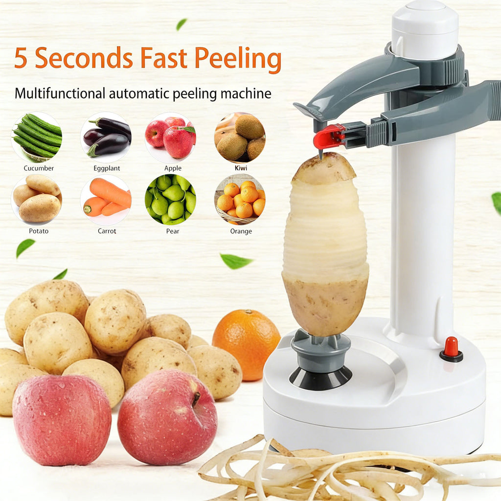 FAMKIT Electric Potato Peeler, Automatic Rotating Apple Peeler Potato Peeling Machine with 10 Replacement Blades, Multifunction Fruit & Vegetable Cutter, Electric Apple Pear Skin Peeling Machine, White