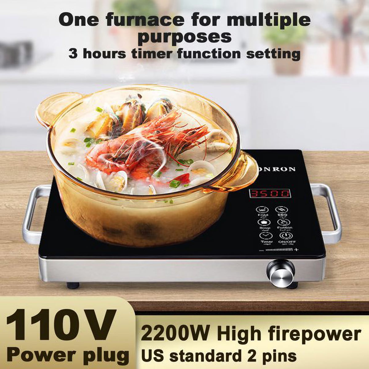 Hinzonek 3500W Hot Plate Electric Ceramic Stove Infrared Induction Cooker Home Cooktop Cooking Furnace US 110V