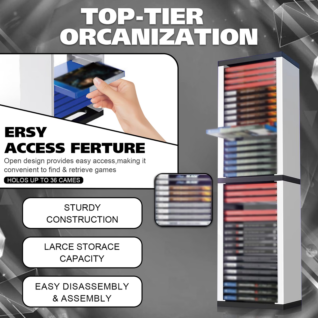 Leyeet Video Game Storage Tower, Vertical Game Disc Holder, Game Holder Organizer Stand with 36 CD Case Storage for Organizing & Displaying, Universal for PS5/PS4/XBOX One/Series/NS Game
