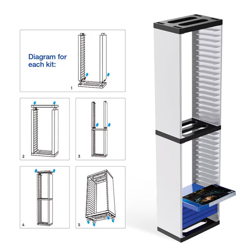 FAMKIT Video Game Storage Stand Tower for PS5/ PS4/ PS3/ Xbox Series, Universal Game Disc Holder Rack Vertical Stand Blu Ray Case Organizer, Game Storage Tower Hold 36pcs Video Game Discs