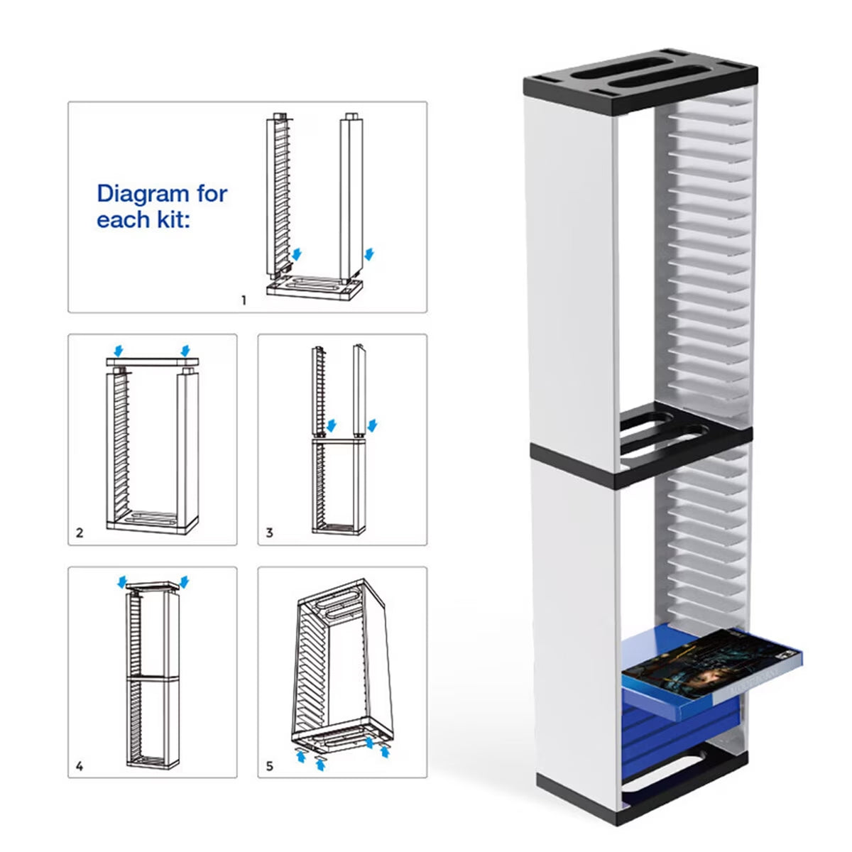 FAMKIT Video Game Storage Stand Tower for PS5/ PS4/ PS3/ Xbox Series, Universal Game Disc Holder Rack Vertical Stand Blu Ray Case Organizer, Game Storage Tower Hold 36pcs Video Game Discs
