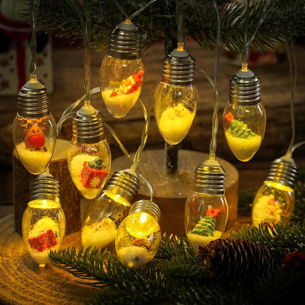 Diceevil Christmas Snow Globe String Lights Indoor Decorations, 10 LED Clear Bulbs Christmas Tree String Lights with Dolls, Christmas Lights for Home Patio Fireplace Bedroom Party Christmas Decor, 6.6ft