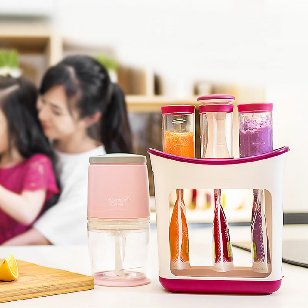 Leyeet Baby Food Squeeze Station, Fill 3 Reusable Pouches at once, BPA-Free Homemade Puree Maker with 10 Storage Bags, Homemade Baby Food Prep Essential, Baby Food Maker for Kids