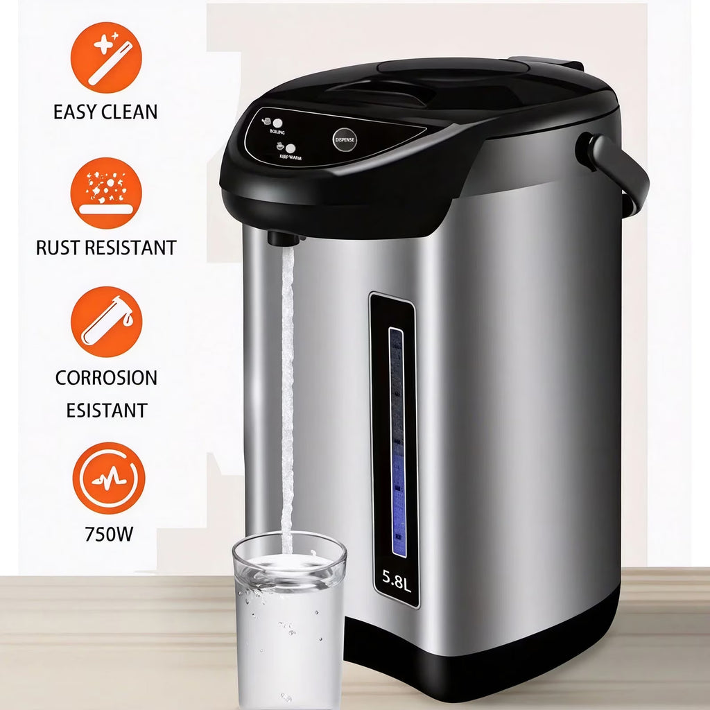 FAMKIT 5.8L Hybrid Water Boiler and Warmer, Stainless Steel Electric Hot Water Pot with 3 Modes, Electric Hot Pot Kettle Hot Water Dispenser, Electric Thermos for Coffee & Tea, Black