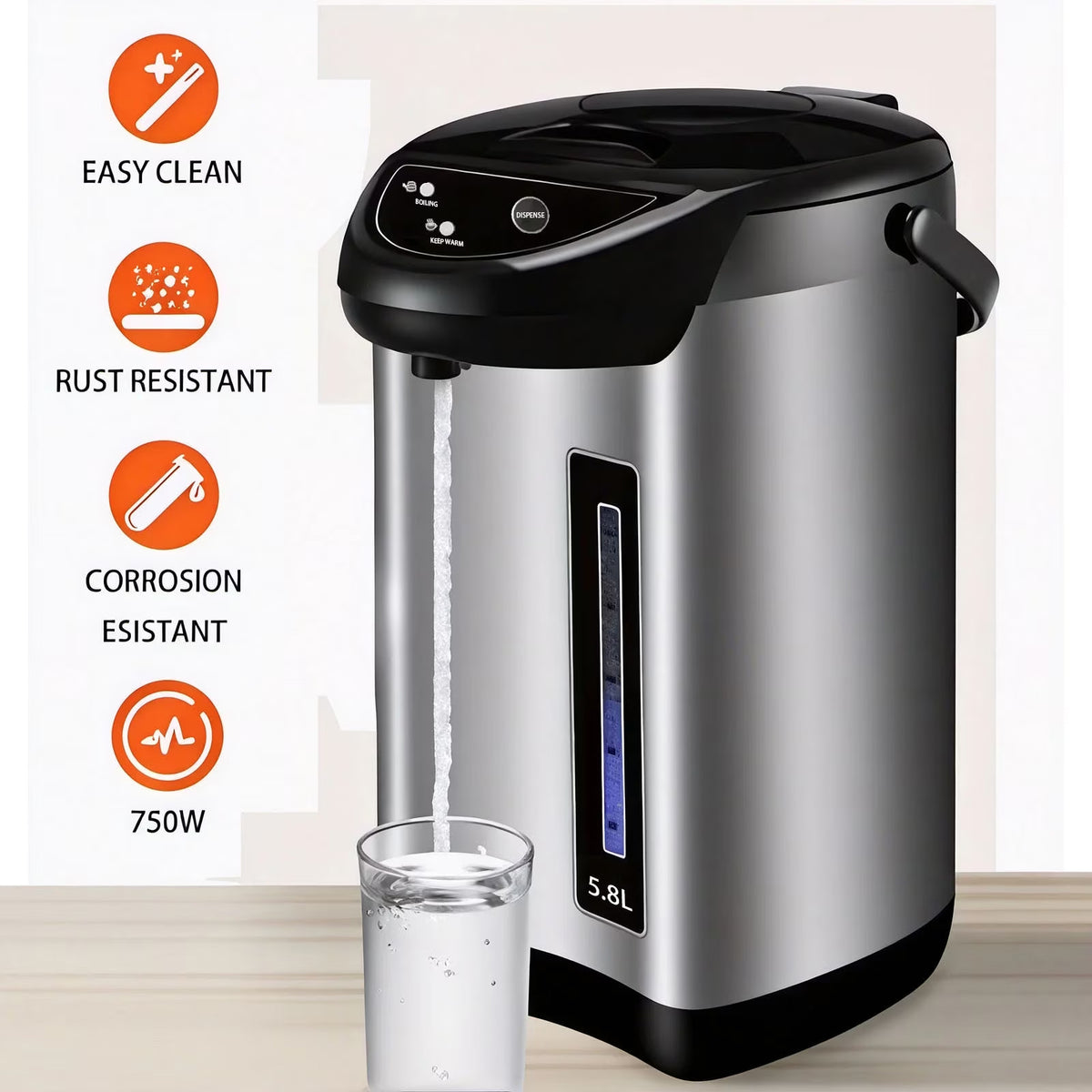 FAMKIT 5.8L Hybrid Water Boiler and Warmer, Stainless Steel Electric Hot Water Pot with 3 Modes, Electric Hot Pot Kettle Hot Water Dispenser, Electric Thermos for Coffee & Tea, Black