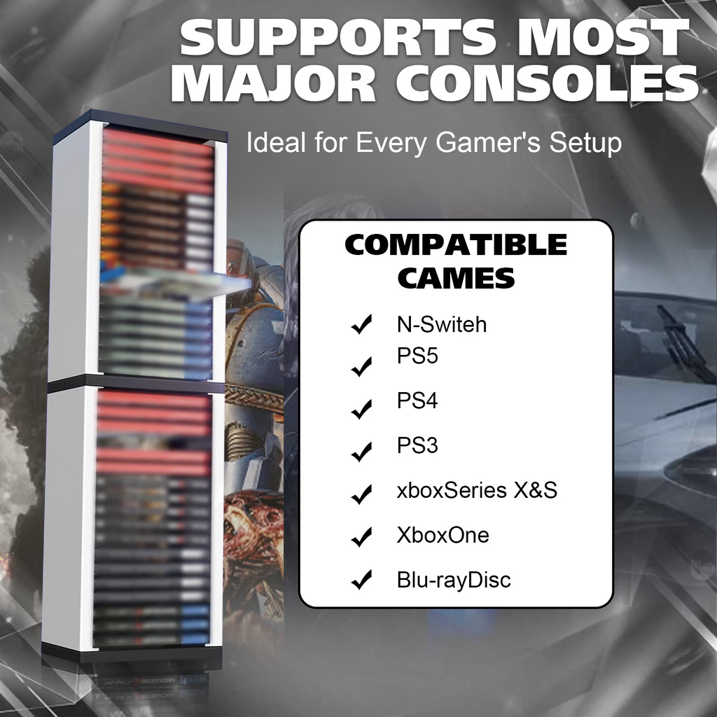Leyeet Video Game Storage Tower, Vertical Game Disc Holder, Game Holder Organizer Stand with 36 CD Case Storage for Organizing & Displaying, Universal for PS5/PS4/XBOX One/Series/NS Game