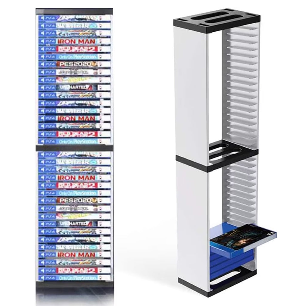 FAMKIT Video Game Storage Stand Tower for PS5/ PS4/ PS3/ Xbox Series, Universal Game Disc Holder Rack Vertical Stand Blu Ray Case Organizer, Game Storage Tower Hold 36pcs Video Game Discs