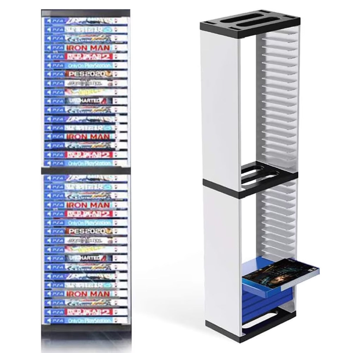 FAMKIT Video Game Storage Stand Tower for PS5/ PS4/ PS3/ Xbox Series, Universal Game Disc Holder Rack Vertical Stand Blu Ray Case Organizer, Game Storage Tower Hold 36pcs Video Game Discs