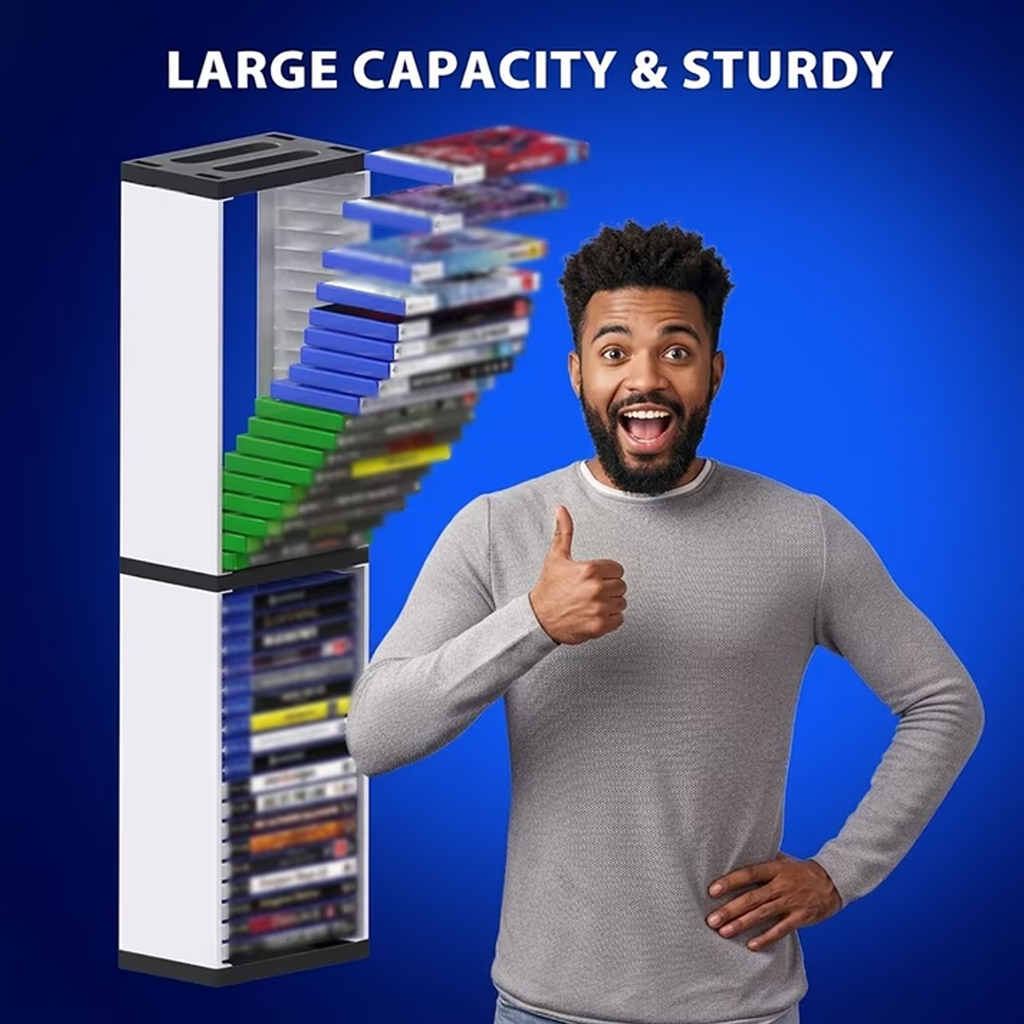 Leyeet Video Game Storage Tower, Vertical Game Disc Holder, Game Holder Organizer Stand with 36 CD Case Storage for Organizing & Displaying, Universal for PS5/PS4/XBOX One/Series/NS Game