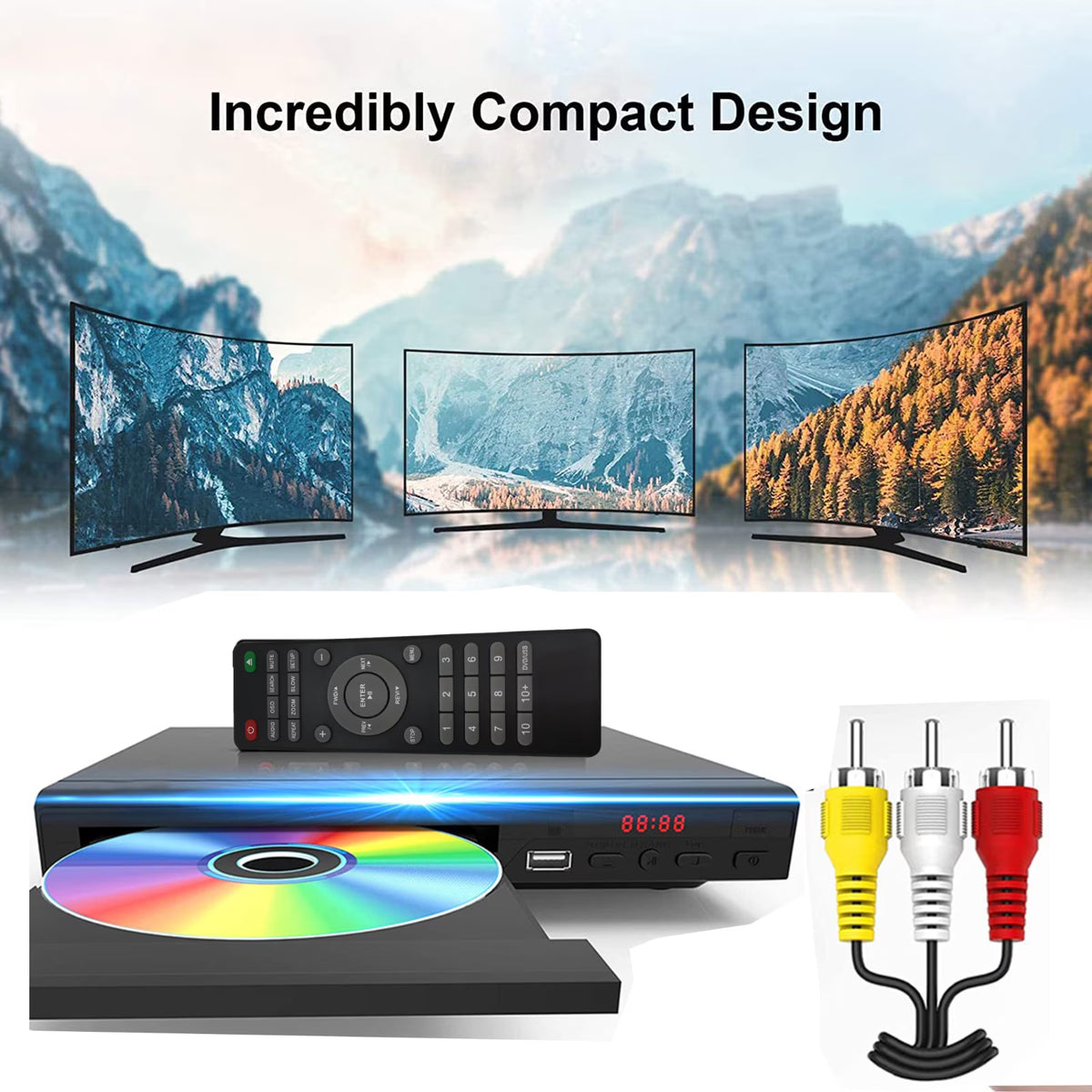 Hinzonek HD DVD Player for TV, CD Players for Home with HD/AV/Coaxial Output &USB Input, TV Support 1080P,AV Cable and Full Function Remote Control Included