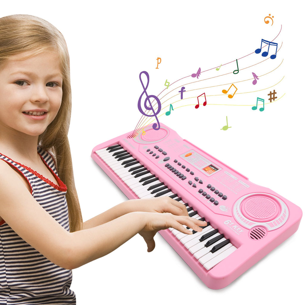 Haokaini Electronic Kids Piano Keyboard, 61 Keys Music Keyboard with Microphone, Kids Musical Educational Instrument, Portable Electronic Piano for Beginners Girls And Boys, Pink