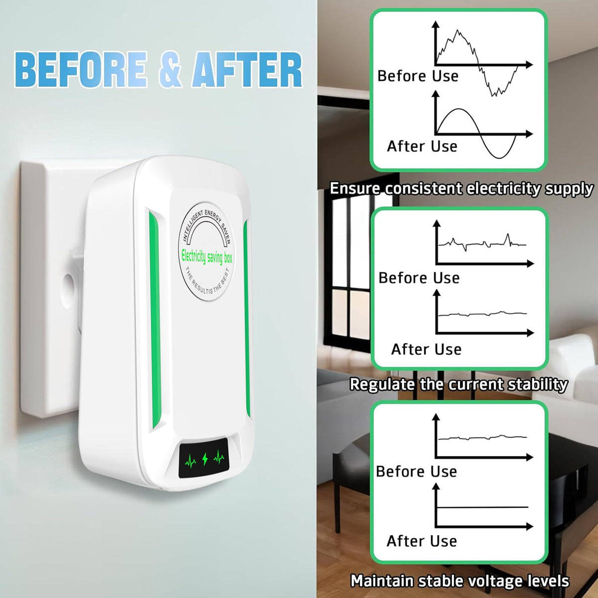 OhhGo 6 Pack Power Saver, Energy Saving Device Electricity Saving Box High Efficiency Household Stable Voltage Device Reduces Energy Costs US Plug