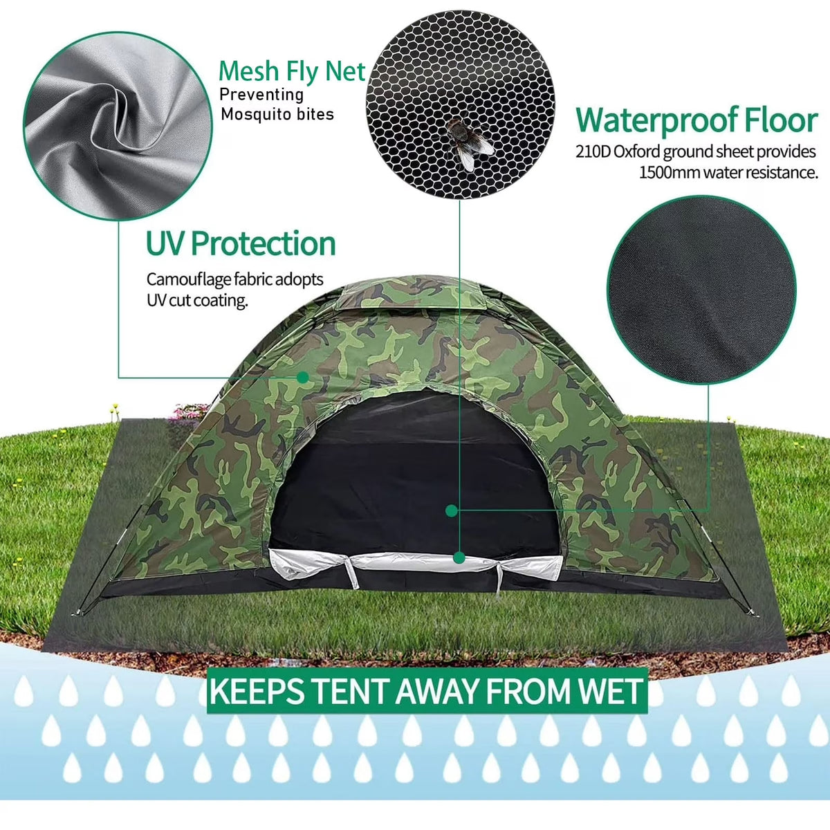 Haokaini Camouflage Tent UV Protection Waterproof One Person Tent for Camping Hiking, Lightweight Backpacking Dome Tents, Camouflage Tent