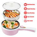 FAMKIT 1.8L Electric Cooking Pot, 2 Power Electric Hot Pot with Steamer, Portable Multifunctional Non-Stick Pan, Mini Hot Pot Noodles Travel Cooker for Dorm, Home, Apartments, Hotel, Pink