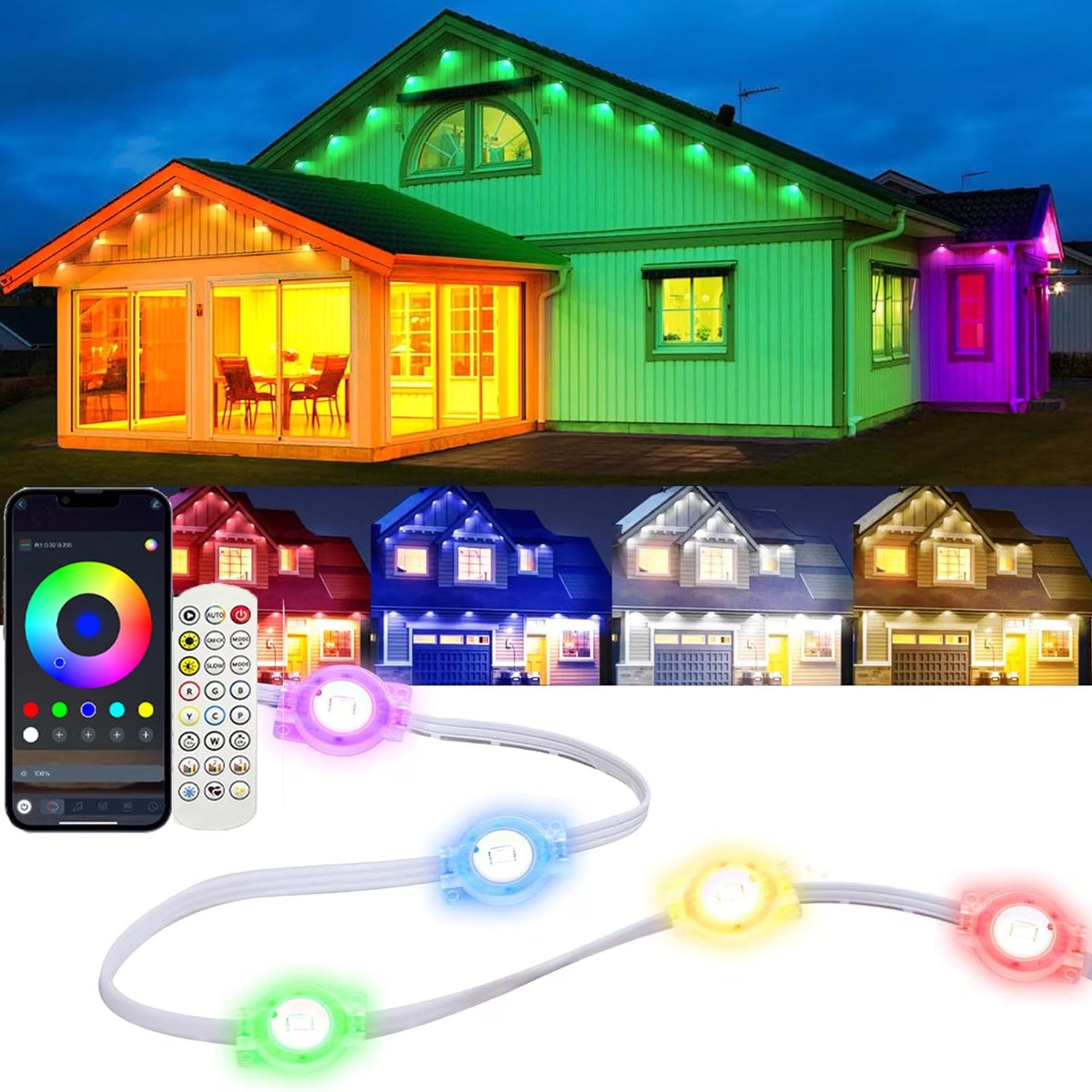 Diceevil 50FT Permanent Outdoor Lights for House, RGB LED Waterproof Christmas Lights Outdoor with Smart APP Remote Control, 25 LEDs Outside Eaves Lighting House Decor for Holiday, Roof, Party, Daily