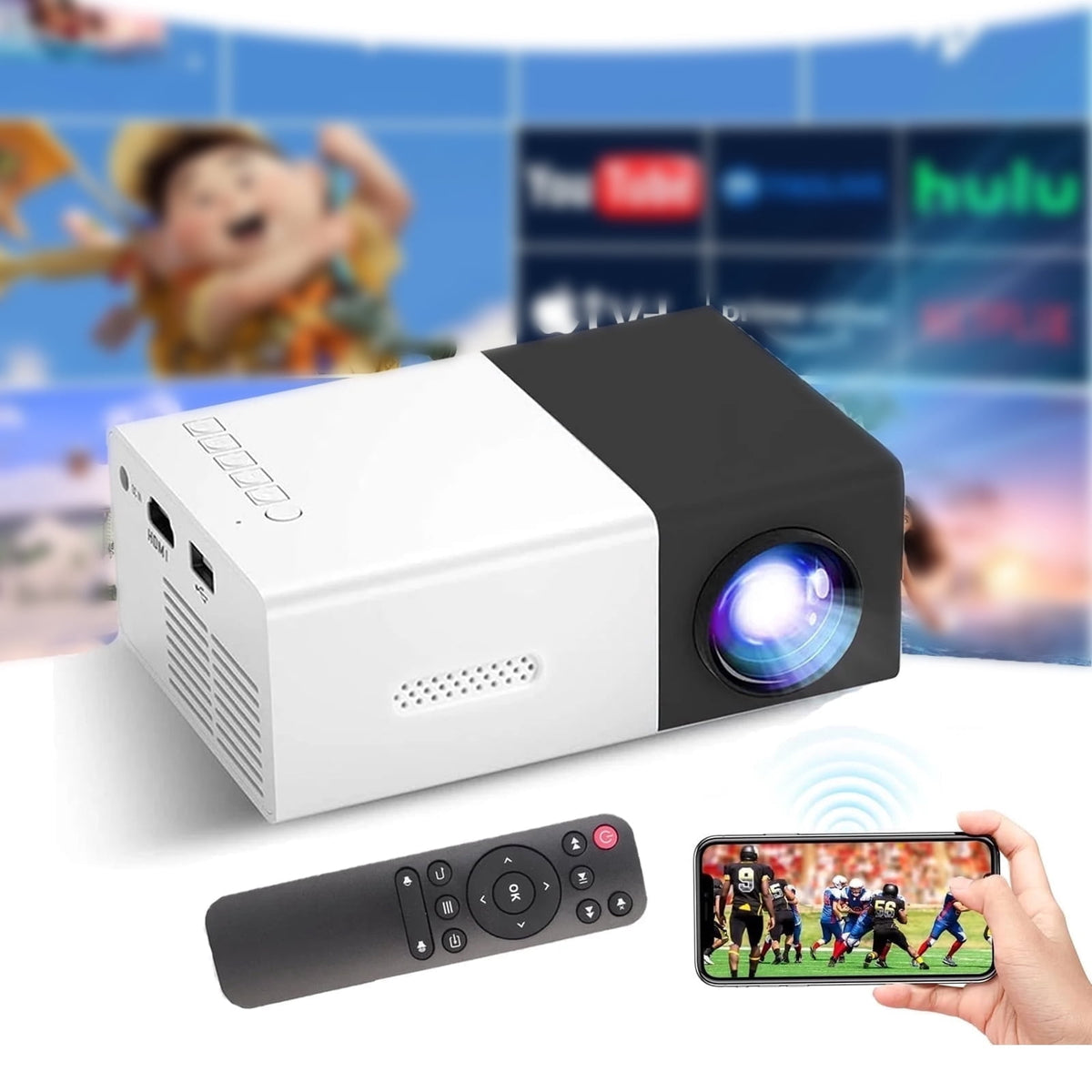 OhhGo Mini Projector 1080P Portable Projector, Small Movie Proyector for Home Theater/Car Cinema, Support Audio/USB/AV/TF for PS4 Laptop TV