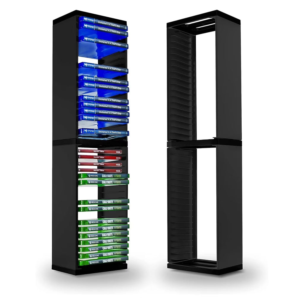 Haokaini Video Game Storage Tower for PS5/ PS4/ PS3/ Xbox Series S & X/Xbox one Game, Universal Game Holder Rack, Vertical Blu Ray Case Organizer Stand, Stores 36 Games Disk or Blu-Ray Disks, Black