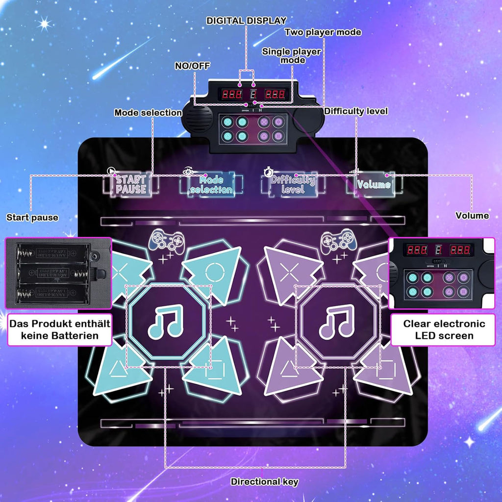 Haokaini Dance Mat, 2-Player Wireless Dancing Challenge Playmat Toy, Electronic Music Dance Pad with Music Light, for Christmas Birthday Gift Boys Girls Kids Adults