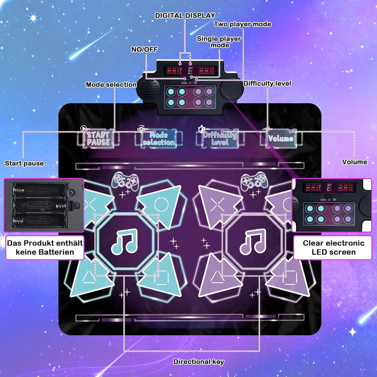 Haokaini Dance Mat, 2-Player Wireless Dancing Challenge Playmat Toy, Electronic Music Dance Pad with Music Light, for Christmas Birthday Gift Boys Girls Kids Adults
