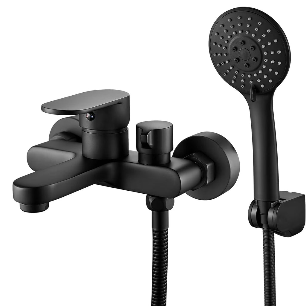 Diceevil Matte Black Bathtub Faucet with Hand Shower Sprayer, Single Handle Shower Mixer Tap with 1.5m Hose, Center Bathroom Tub Faucet, Bathtub Mixer Tap with Shower Head 3 Functions, Bath Fittings Set