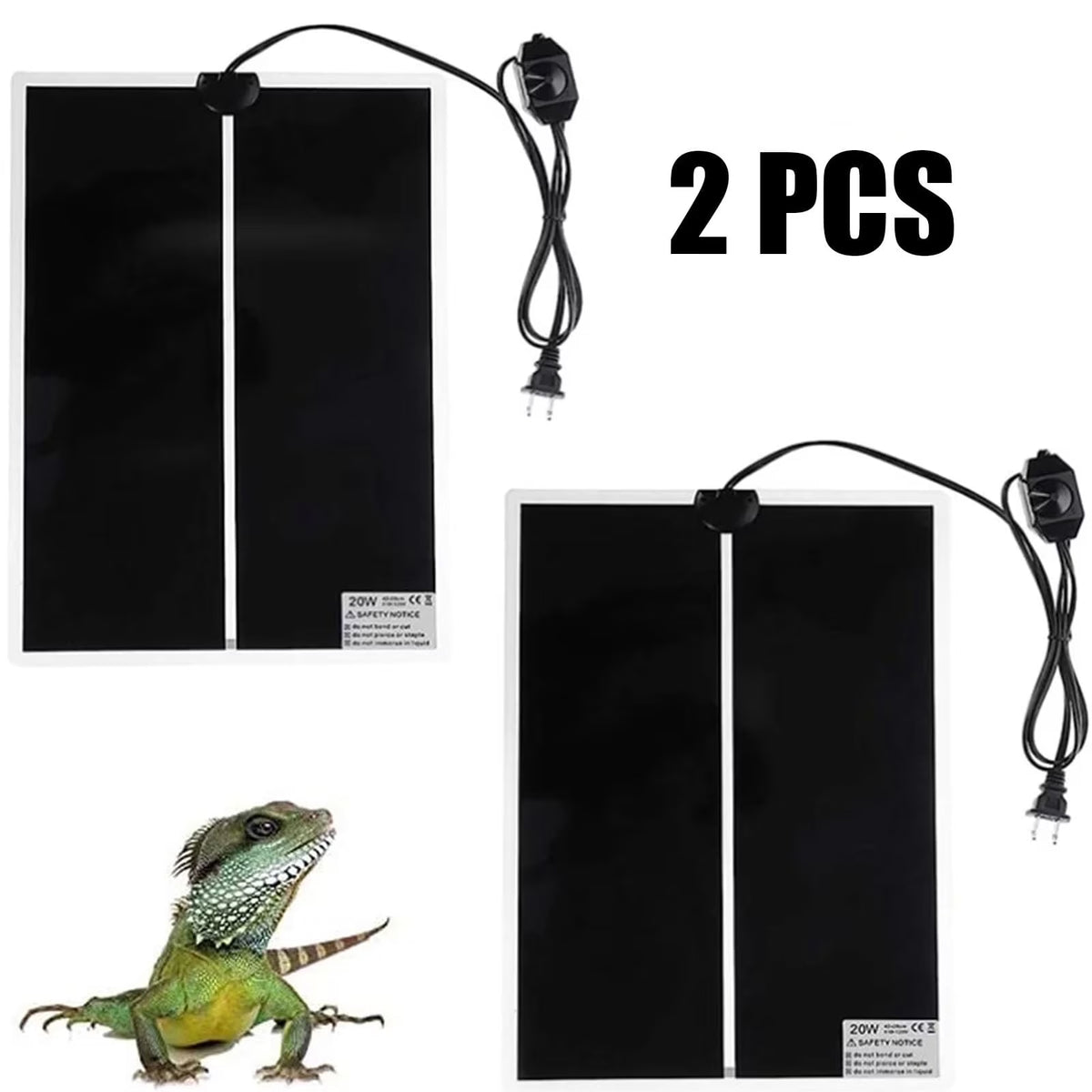 FAMKIT Reptile Heating Pad, 20W Pet Reptile Heating Pad Warmer with Temperature Control, Power Adjustment Under Tank Terrarium Heater Heat Mat for Reptiles Turtle, Tortoise, Snakes, Lizard, Gecko, 2 Pack