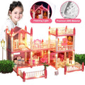 Haokaini Dollhouse with 2 Story 6 Rooms, DIY Pretend Play Building Playset, Kids Playhouse Asseccories and Furniture with LED Light, Dream Gift Princess Doll House Toy for 3 4 5 6 7 8 9 Girls Gift, Pink