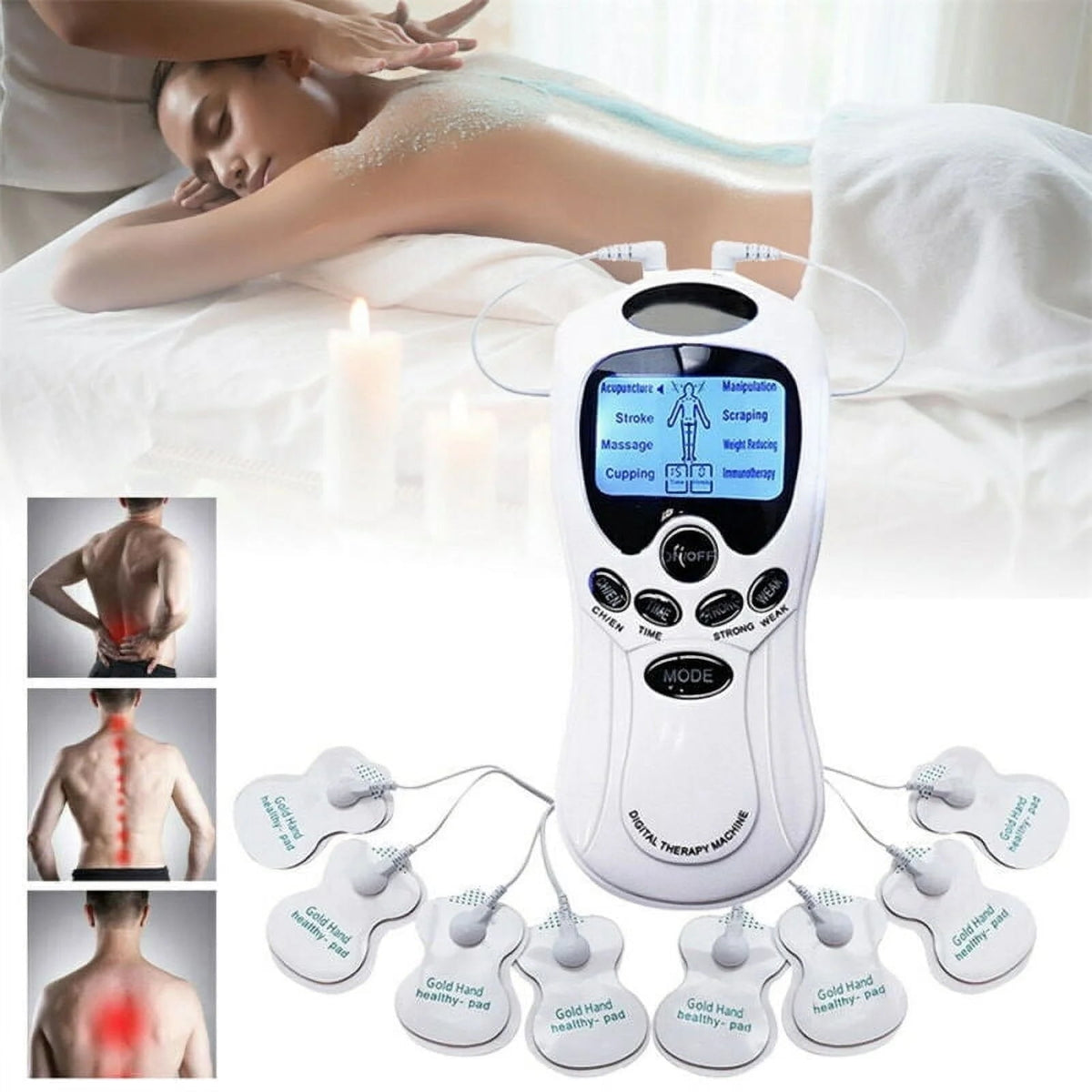 OhhGo TENS Unit Electronic Pulse Massager for Electrotherapy Pain Therapy Muscle Stimulator Massager, 8 Modes and 4 Pads, Electric Massager for Shoulder Neck Back Waist Legs Feet
