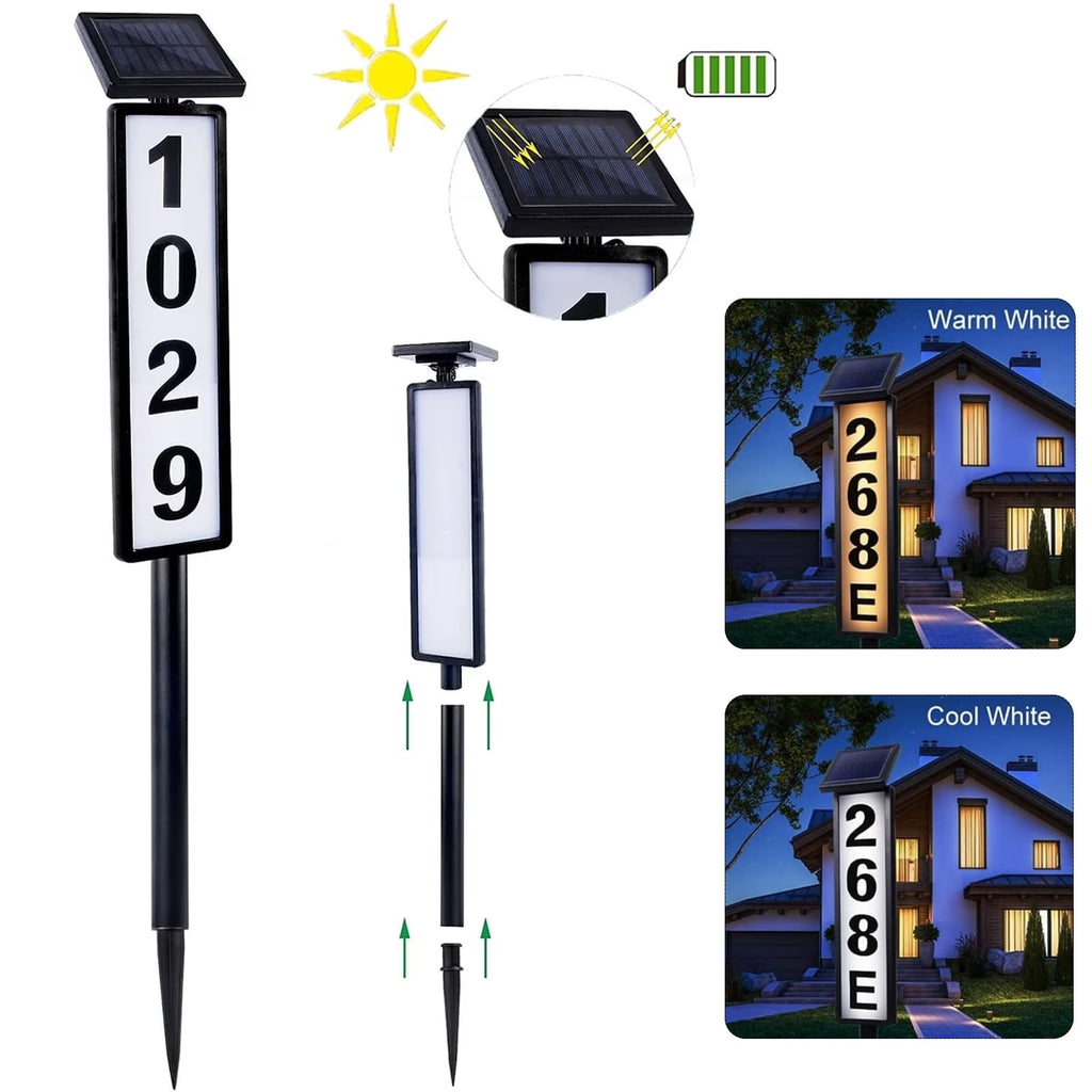 OhhGo Solar Address Sign, House Numbers for Outside Rechargeable LED Illuminated Lighted Address Signs with Waterproof Cover Mailbox Numbers Plaque for Street Yard Garden Driveway