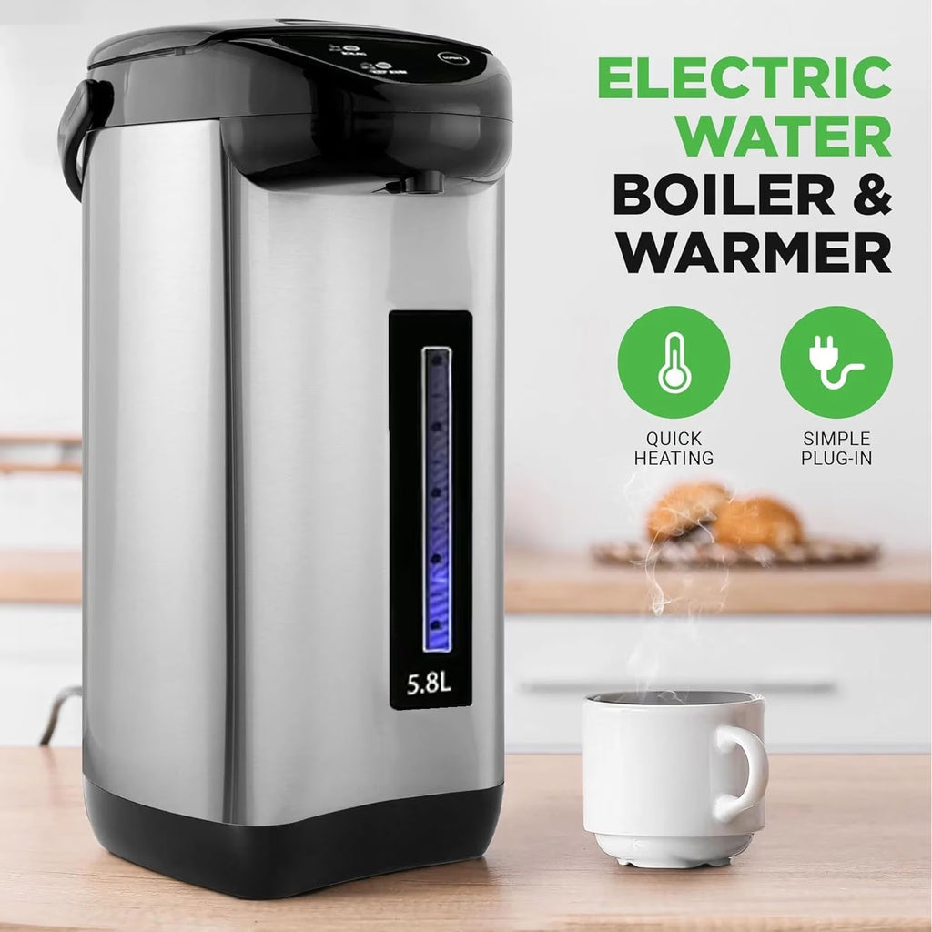 FAMKIT 5.8L Hybrid Water Boiler and Warmer, Stainless Steel Electric Hot Water Pot with 3 Modes, Electric Hot Pot Kettle Hot Water Dispenser, Electric Thermos for Coffee & Tea, Black