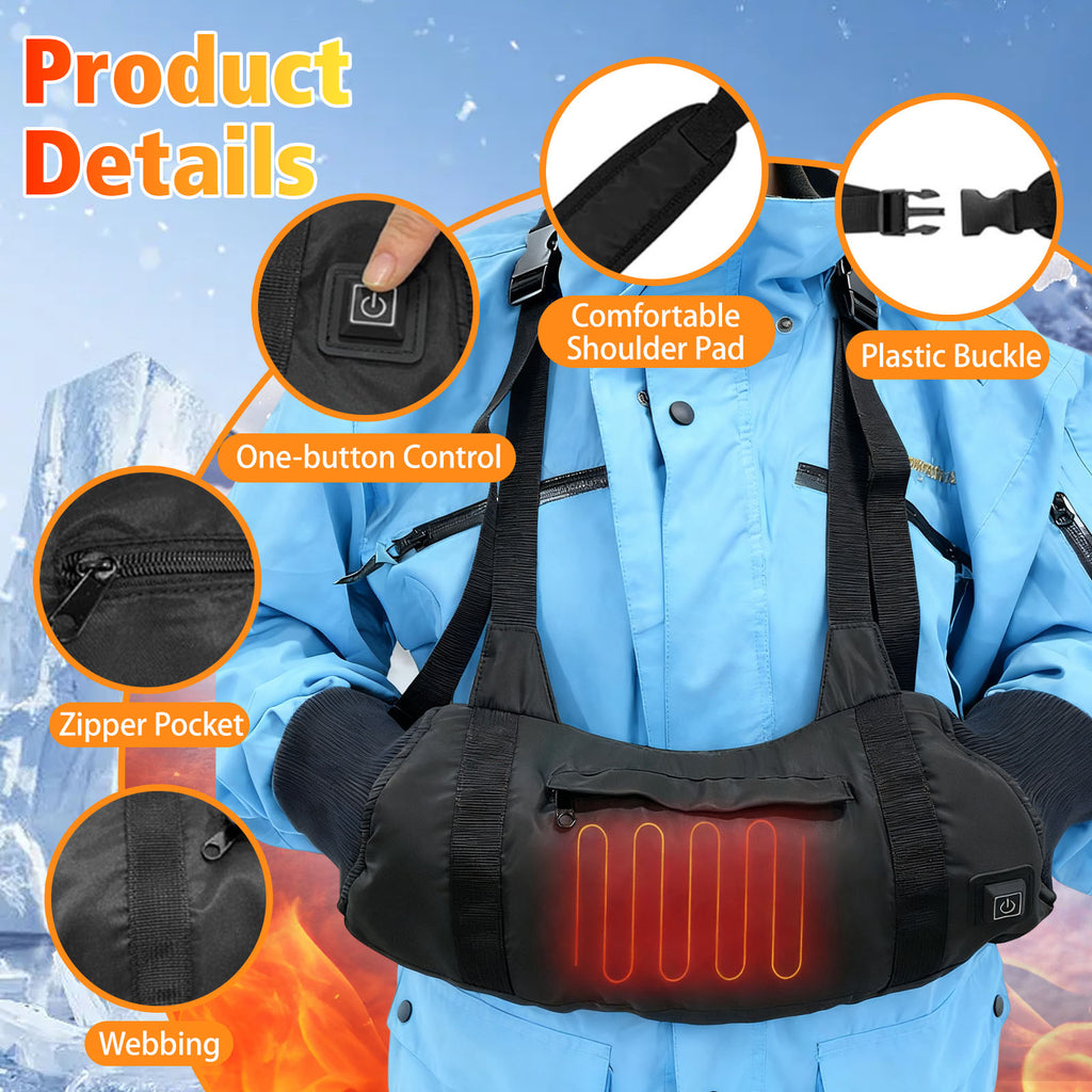 Haokaini Electric Heated Hand Warmer Pouch with Adjustable Belt, Portable USB Heated Hand Muff with 3-Temperature Settings for Men & Women, Ideal for Football, Hunting, Fishing, Camping, Instant Heating