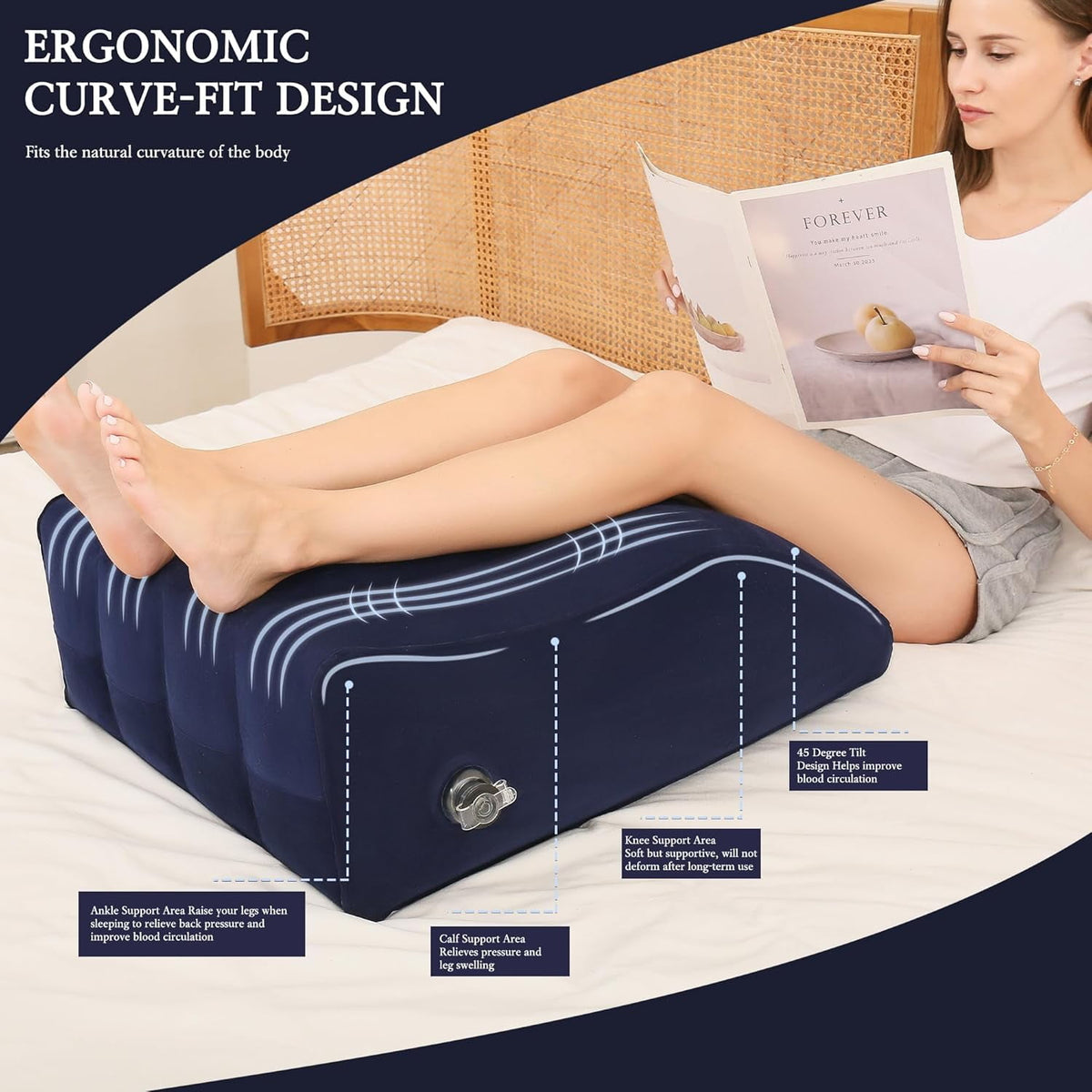 OhhGo Leg Elevation Pillows Inflatable Portable Lumbar Support Pillow, Office Chair Back Cushion for Sleeping, Legs Reduce Swelling, Blood Improve Circulation, Blue