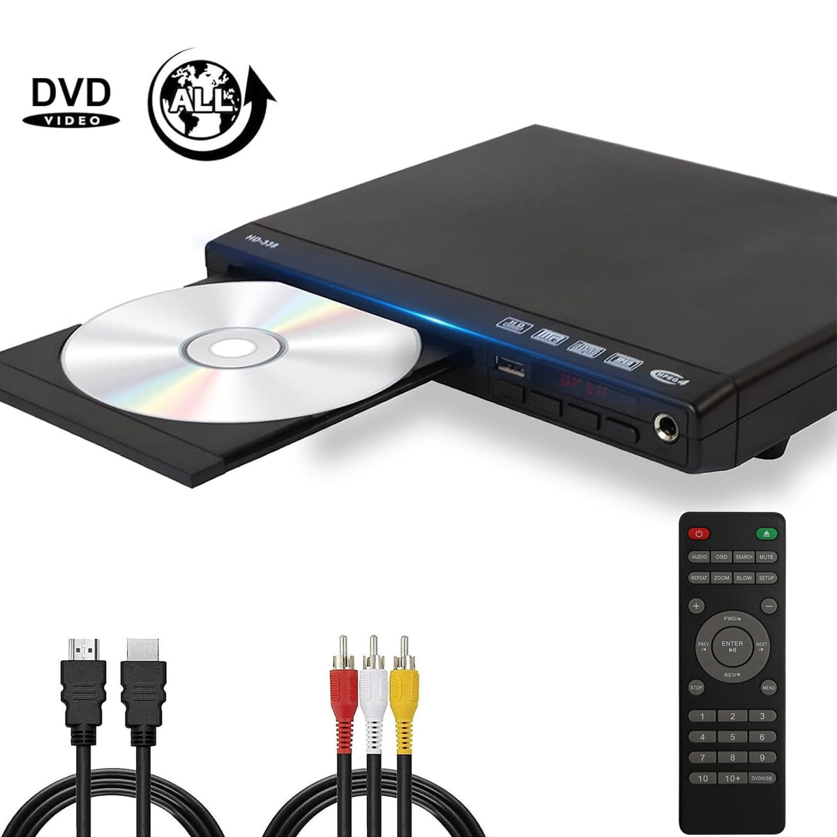 OhhGo DVD Players for Smart TV, DVD Players That Play All Regions, Simple DVD Player for Elderly, CD Player for Home Stereo System, with AV Output USB Input Remote Control, Cables Included