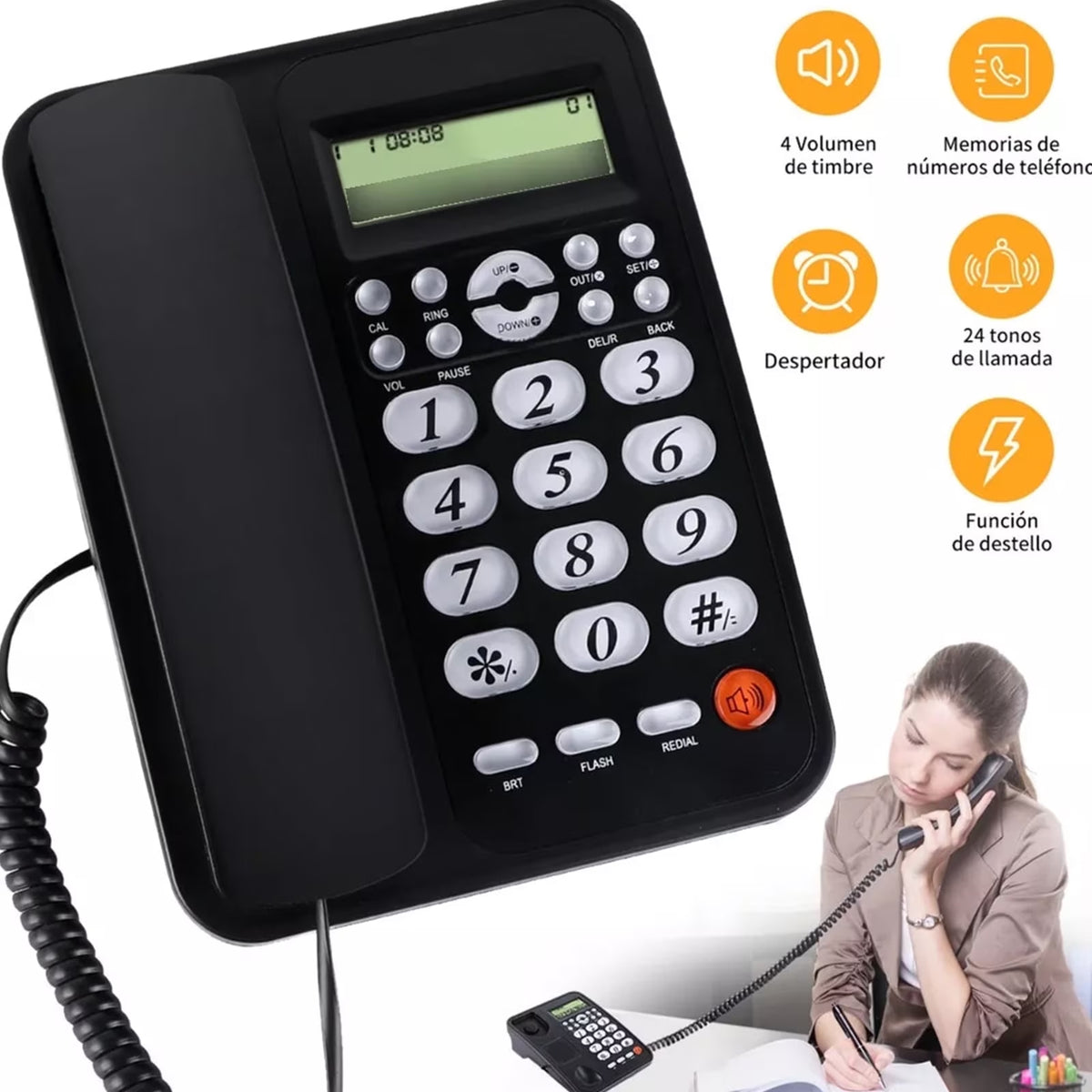 FAMKIT Corded Phone, Dual Interface Wired Telephone with Display & Big Button, Corded Landline Telephone Desk Phone, House Phone for Home Office Seniors Elderly, Black
