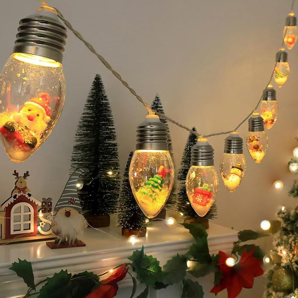 Diceevil Christmas Snow Globe String Lights Indoor Decorations, 10 LED Clear Bulbs Christmas Tree String Lights with Dolls, Christmas Lights for Home Patio Fireplace Bedroom Party Christmas Decor, 6.6ft