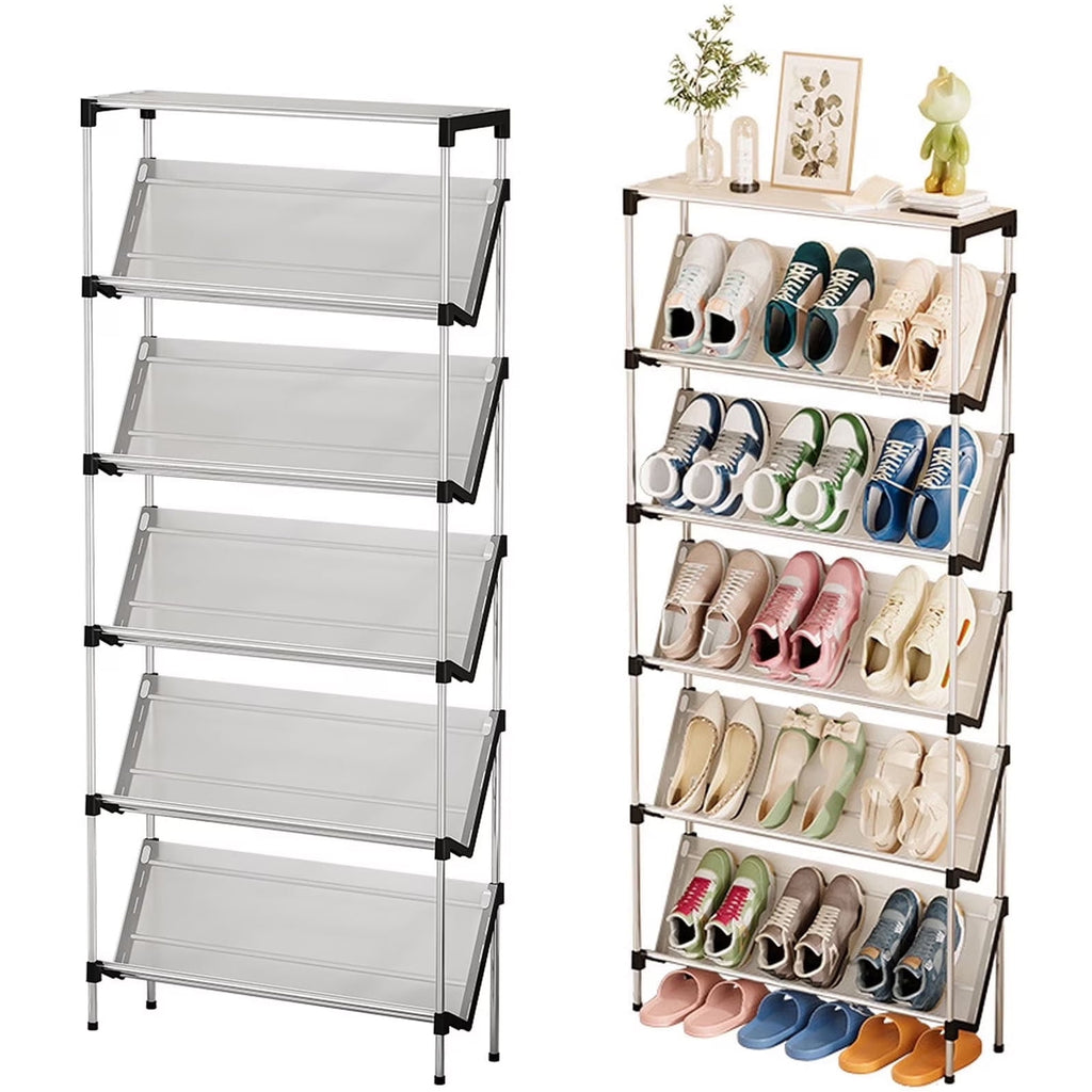 OhhGo Narrow Shoe Rack for Entrance, 6 Tiers Shoe Racks Tilted Shoe Rack Organizer with 5 Slanted Shelves for Closet Floor Entryway Hallway, Holds 18 Pairs Multifunctional Front Door Shoe Rack, 66cm/25.9‘’
